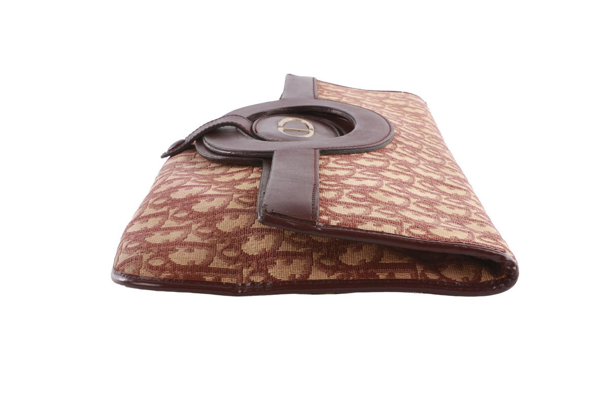 CHRISTIAN DIOR BURGUNDY VINTAGE DIORISSIMO CANVAS CLUTCH