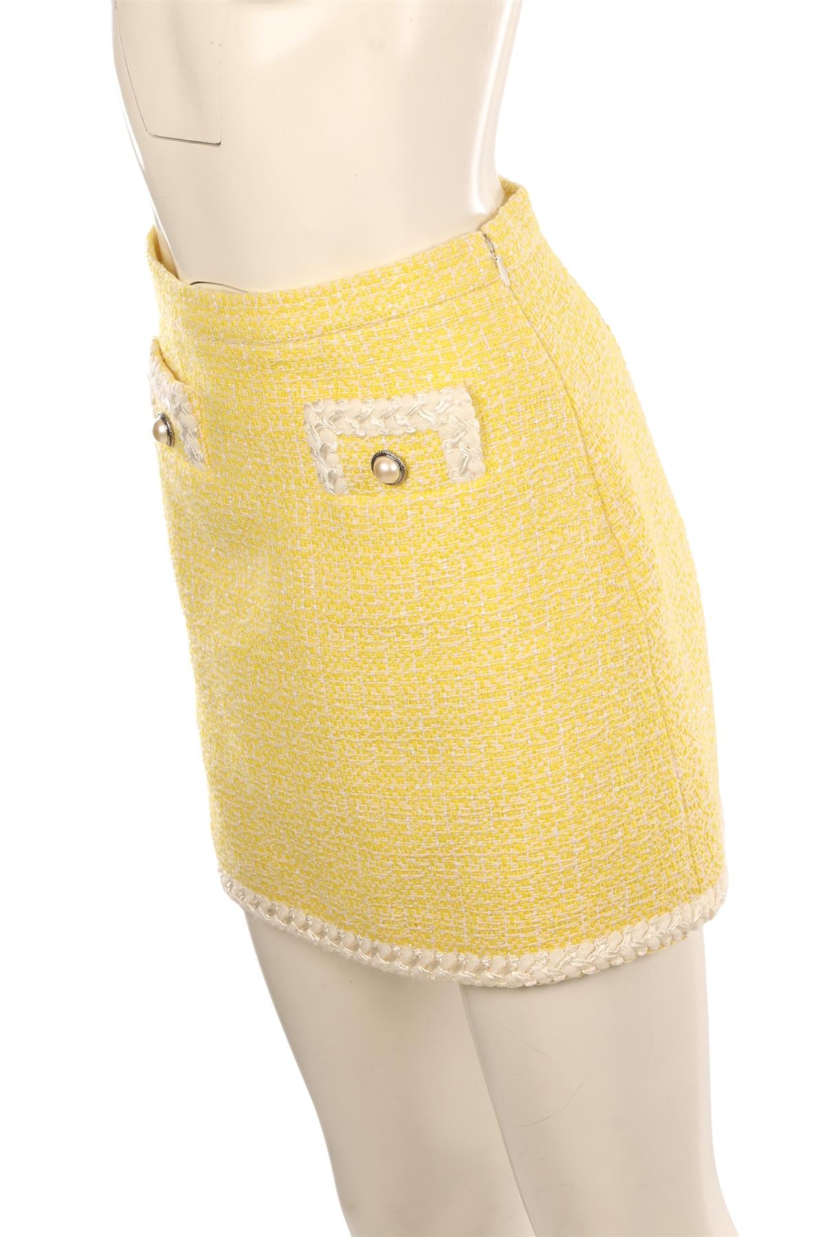 ALESSANDRA RICH YELLOW TWEED MINI SKIRT IT 40 UK 8