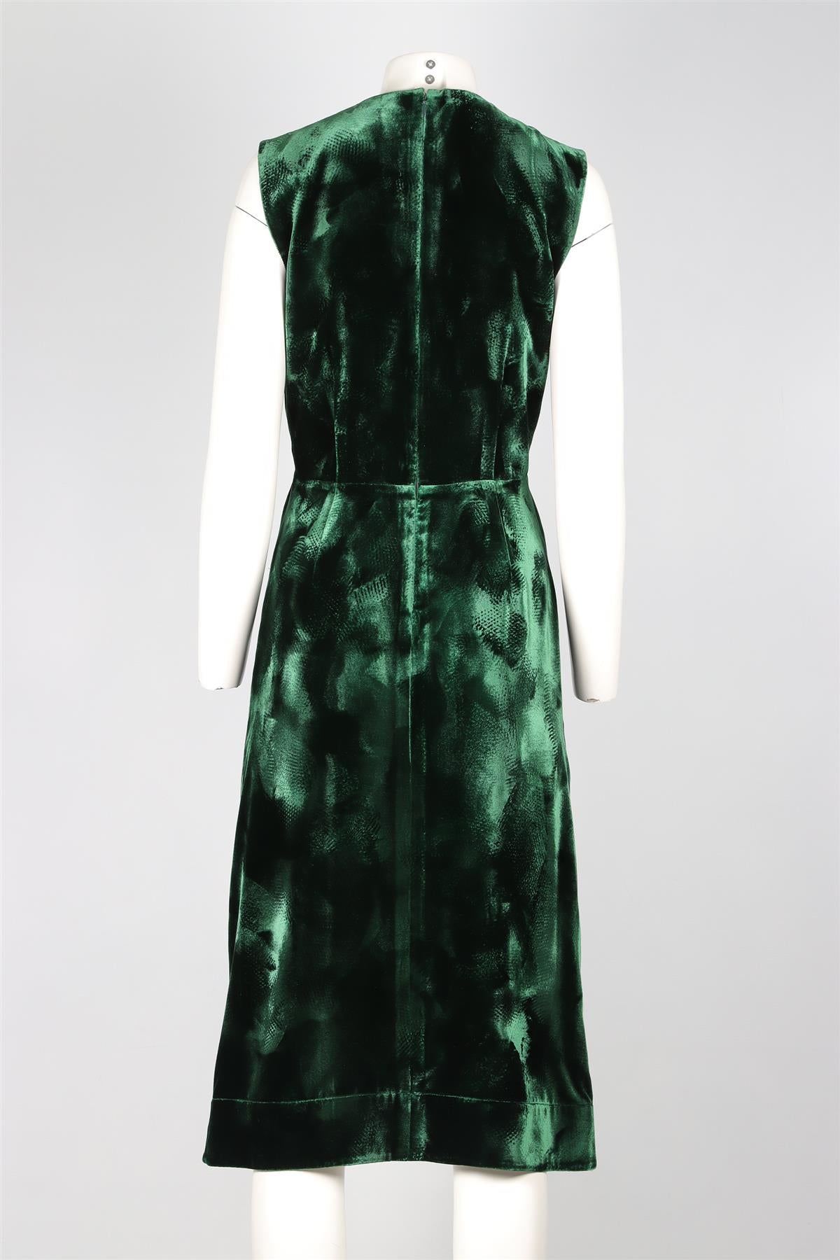 CELINE GREEN VELVET MIDI DRESS FR 38 UK 10