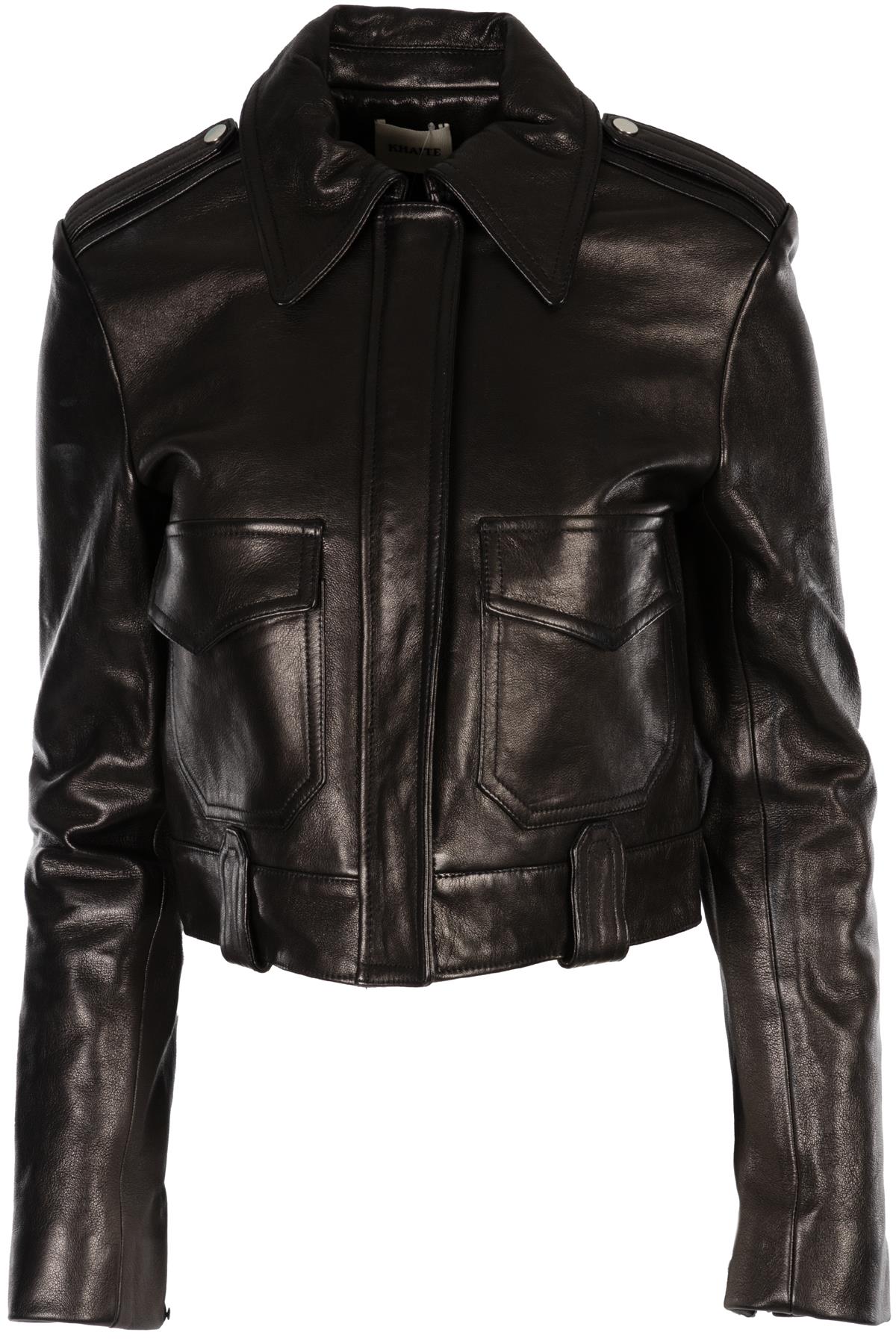 KHAITE BLACK CORDELIA LEATHER JACKET US 2 UK 6