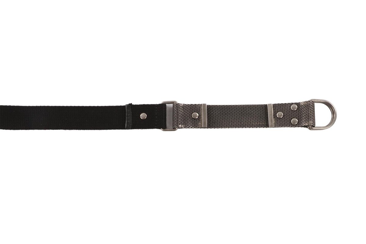 SAINT LAURENT BLACK METAL AND CANVAS BELT