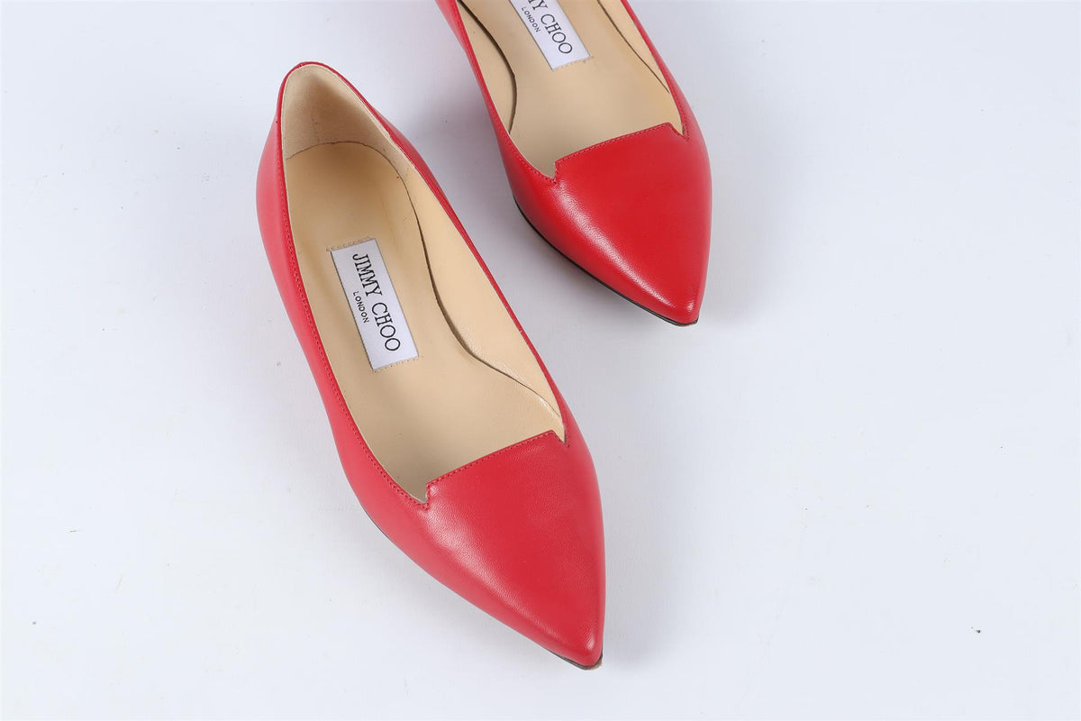 JIMMY CHOO RED LEATHER BALLET FLATS EU 34.5 UK 1.5 US 4.5