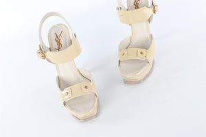 YVES SAINT LAURENT CREAM PATENT LEATHER SANDALS EU 38 UK 5 US 8