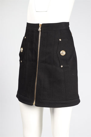 BALMAIN BLACK COTTON BLEND MINI SKIRT SMALL