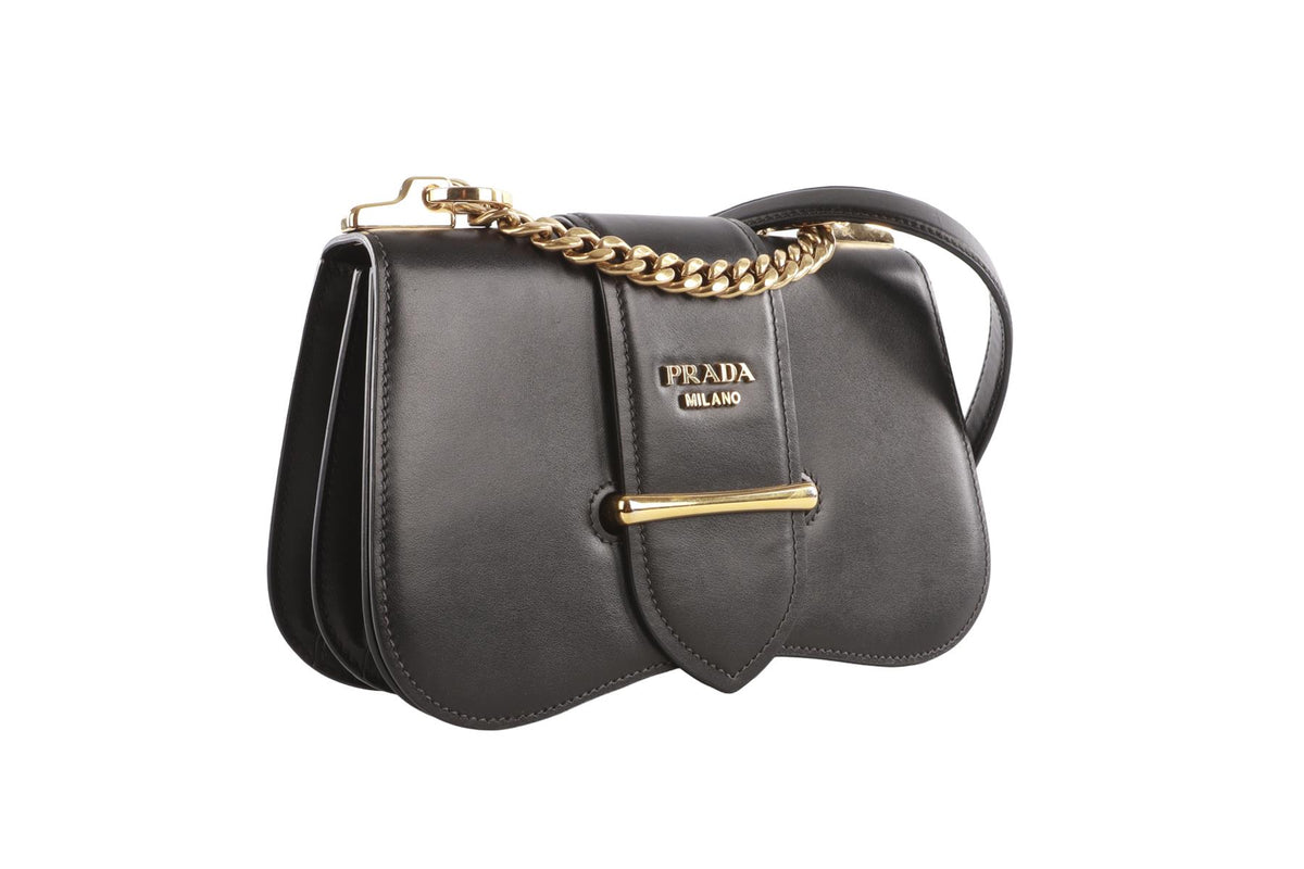 PRADA BLACK SIDONIE LEATHER SHOULDER BAG
