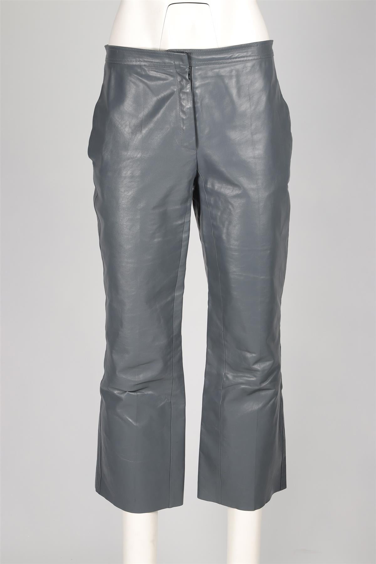 CELINE GREY LEATHER STRAIGHT LEG PANTS FR 38 UK 10