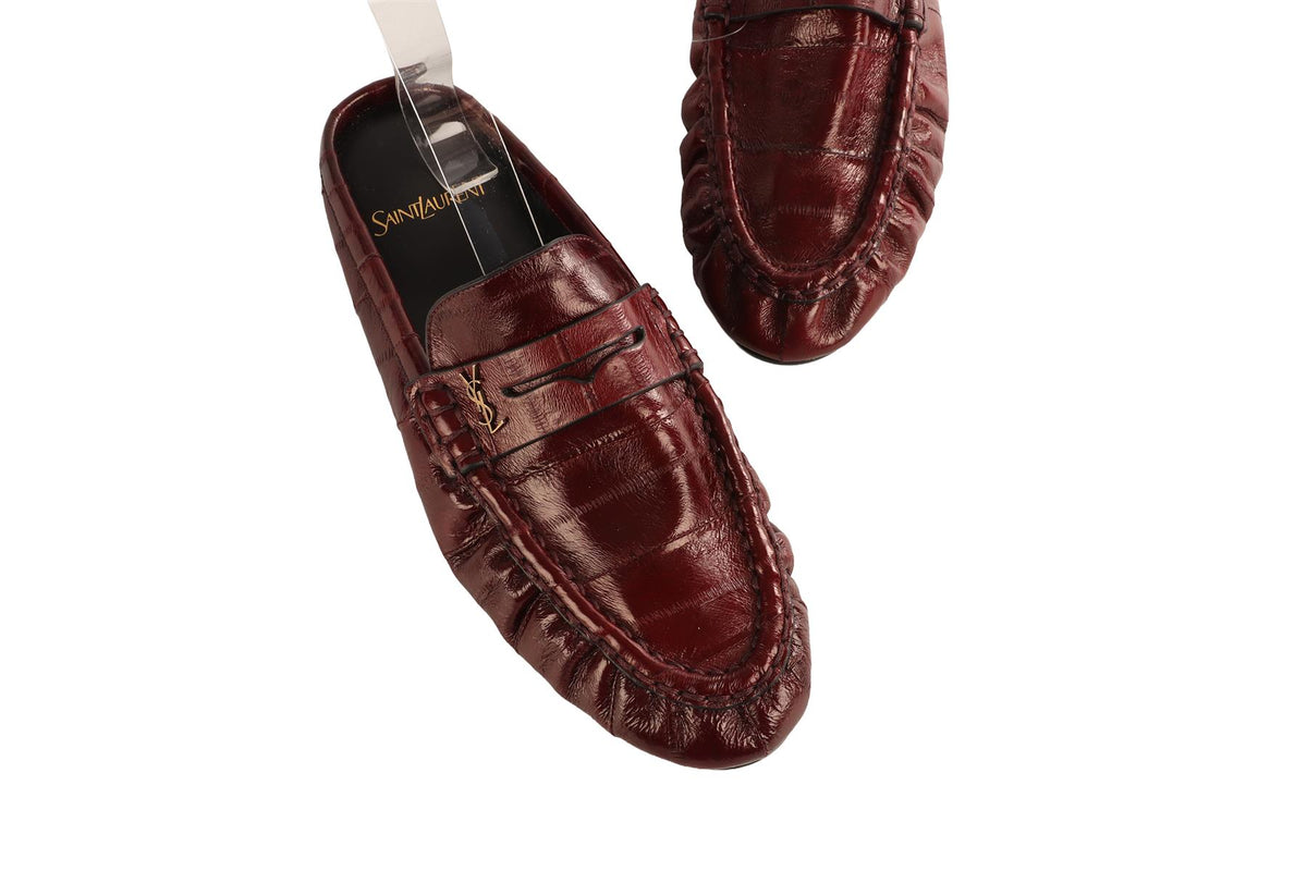 SAINT LAURENT BURGUNDY LE LOAFER LEATHER MULES EU 38 UK 5 US 8