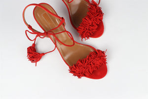 AQUAZZURA RED SUEDE SANDALS EU 40.5 UK 7.5 US 10.5