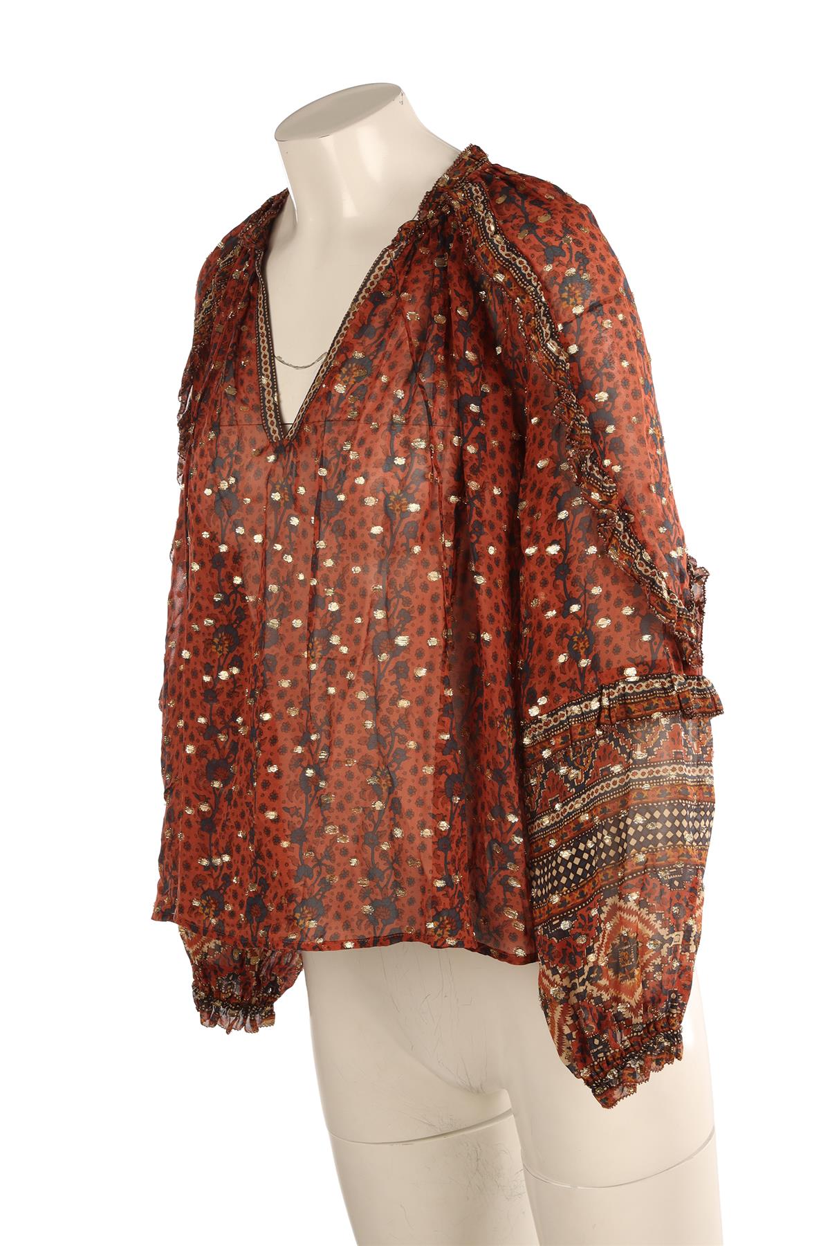 ULLA JOHNSON BROWN SILK TOP US 2 UK 6