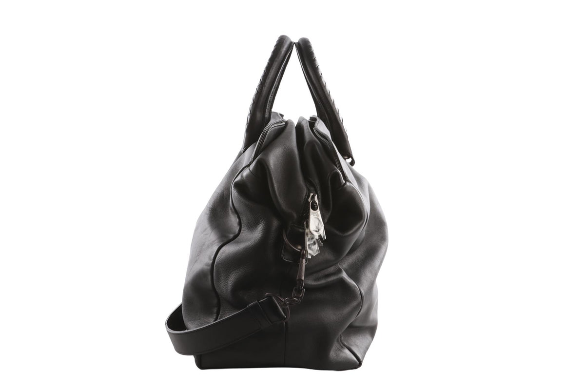 BOTTEGA VENETA BLACK MEN'S NERO LEATHER TOTE BAG