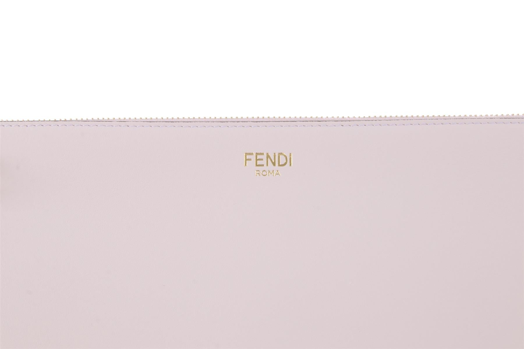 FENDI PINK 2025 FLAT POUCH MEDIUM LEATHER CLUTCH