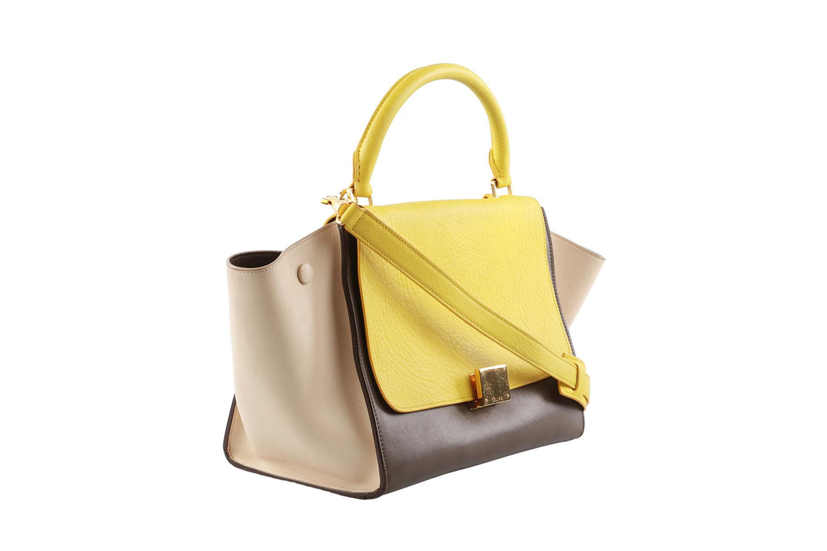 CELINE YELLOW TRAPEZE SMALL LEATHER TOTE BAG