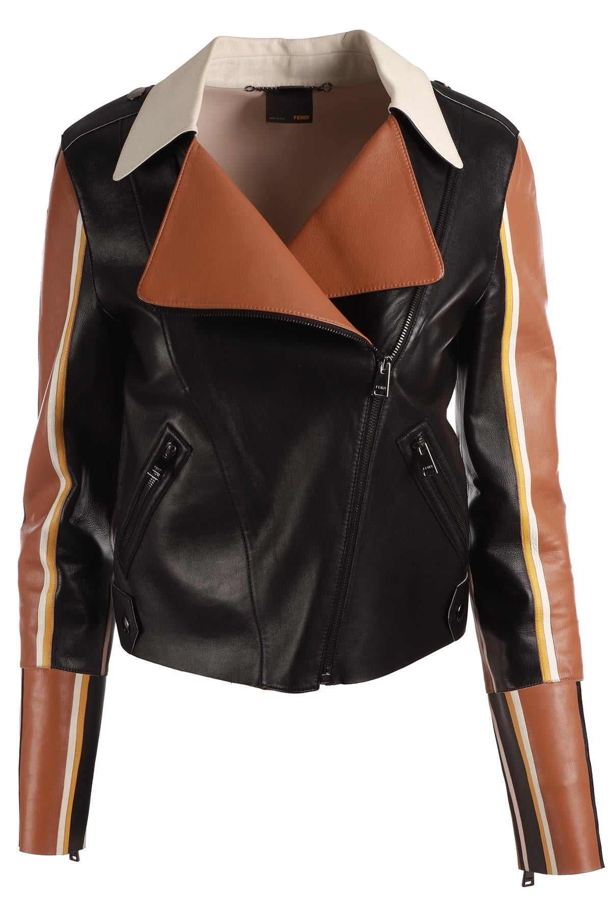 FENDI BLACK LEATHER BIKER JACKET IT 38 UK 6