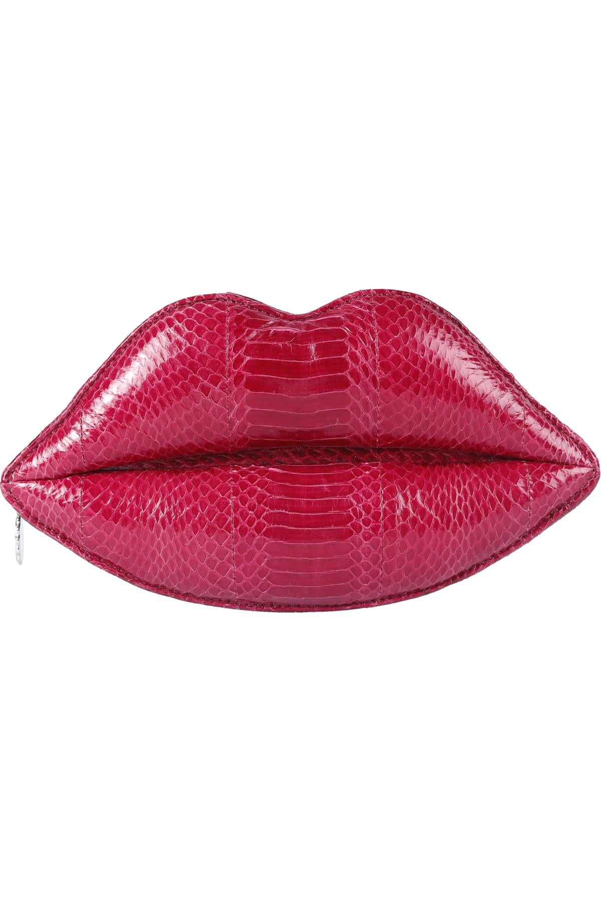 LULU GUINNESS PINK LIPS SNAKESKIN CLUTCH