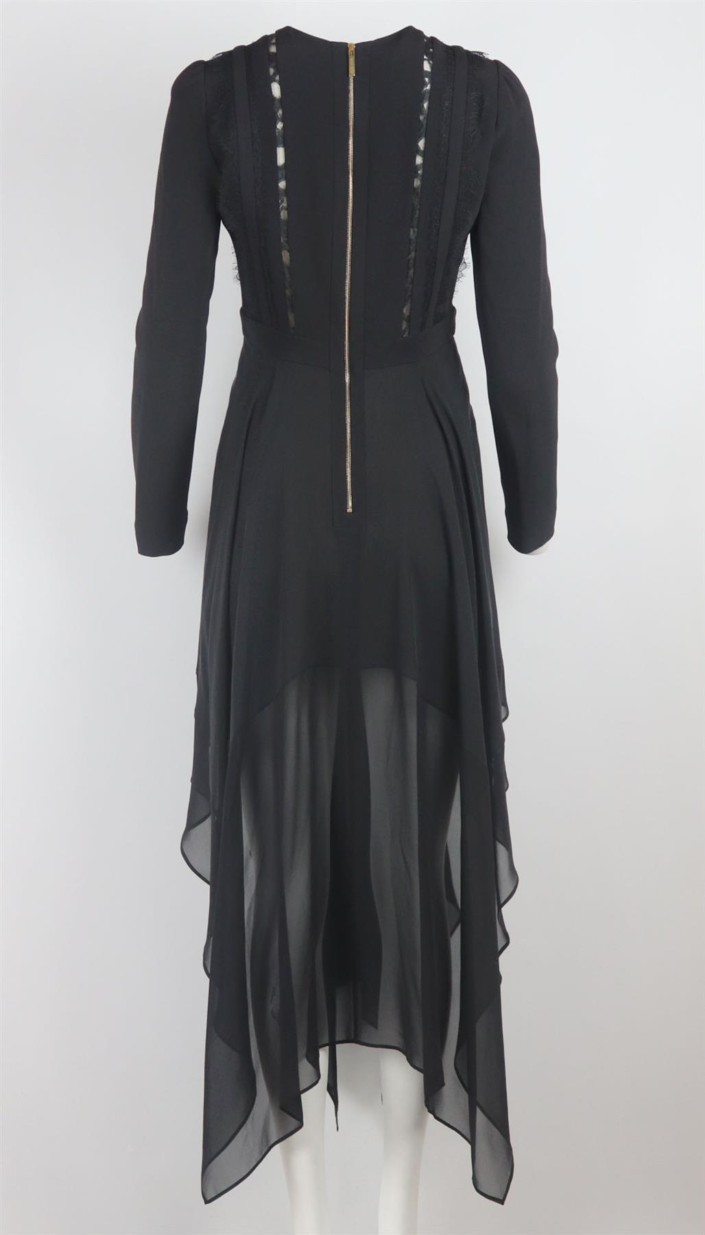 ELIE SAAB ASYMMETRIC LACE TRIMMED SILK BLEND MIDI DRESS FR 38 UK 10