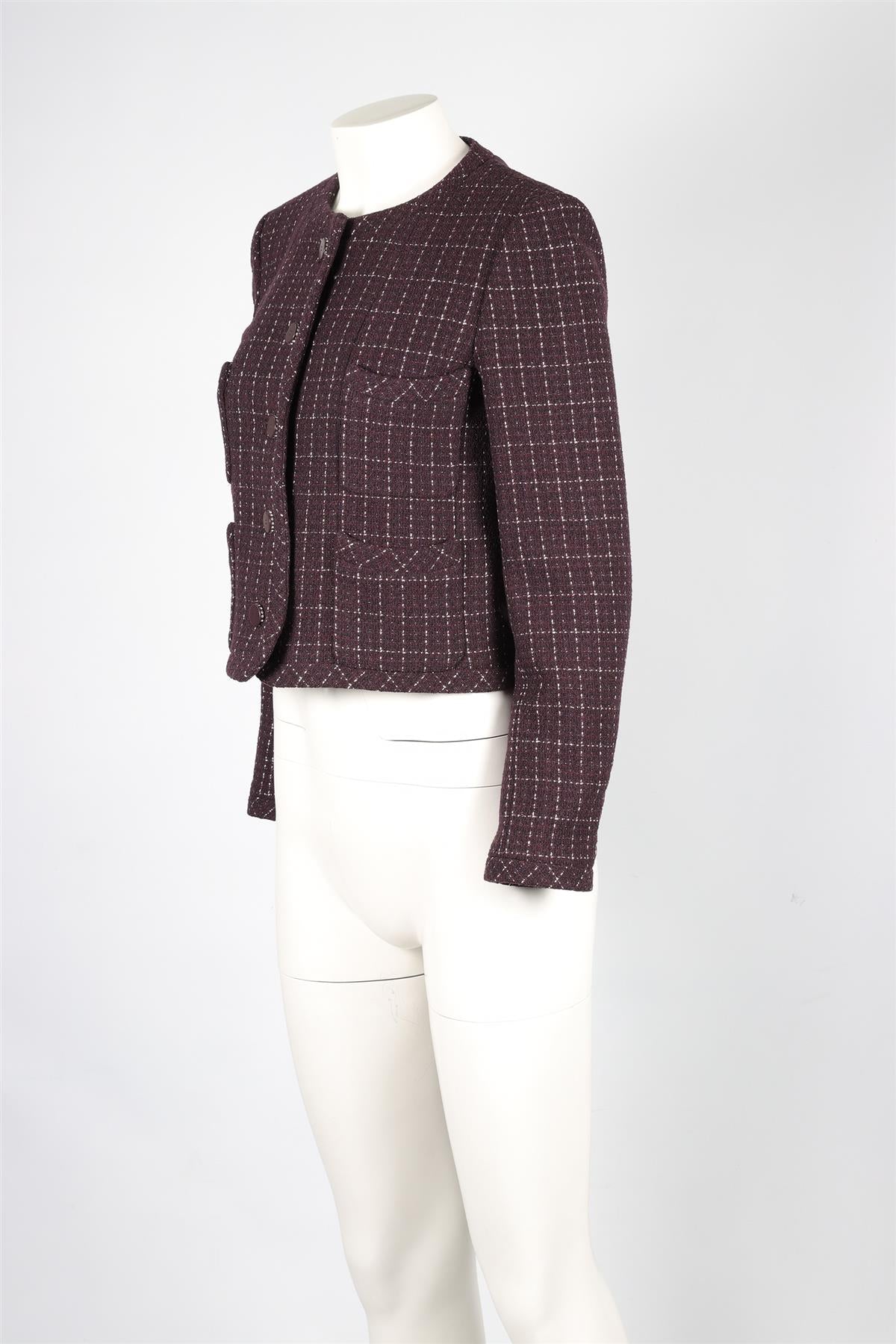 CHANEL BURGUNDY 2002 WOOL JACKET FR 36 UK 8