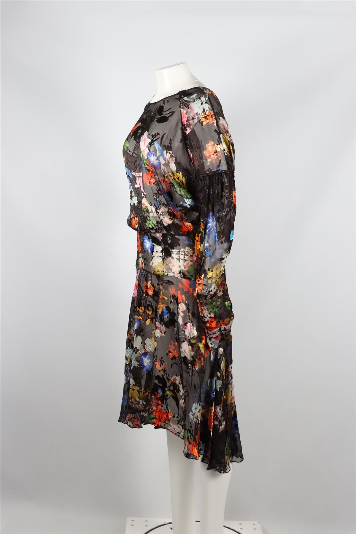 PREEN LINE BY THORNTON BREGAZZI MULTICOLOURED FLORAL SATIN MAXI DRESS SMALL