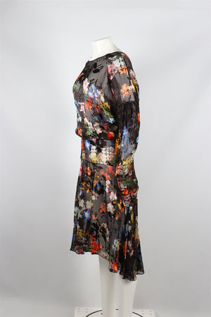PREEN LINE BY THORNTON BREGAZZI MULTICOLOURED FLORAL SATIN MAXI DRESS SMALL