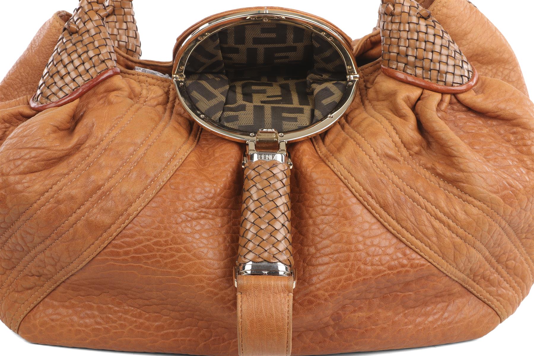 FENDI BROWN SPY FF ZUCCA LEATHER TOTE BAG