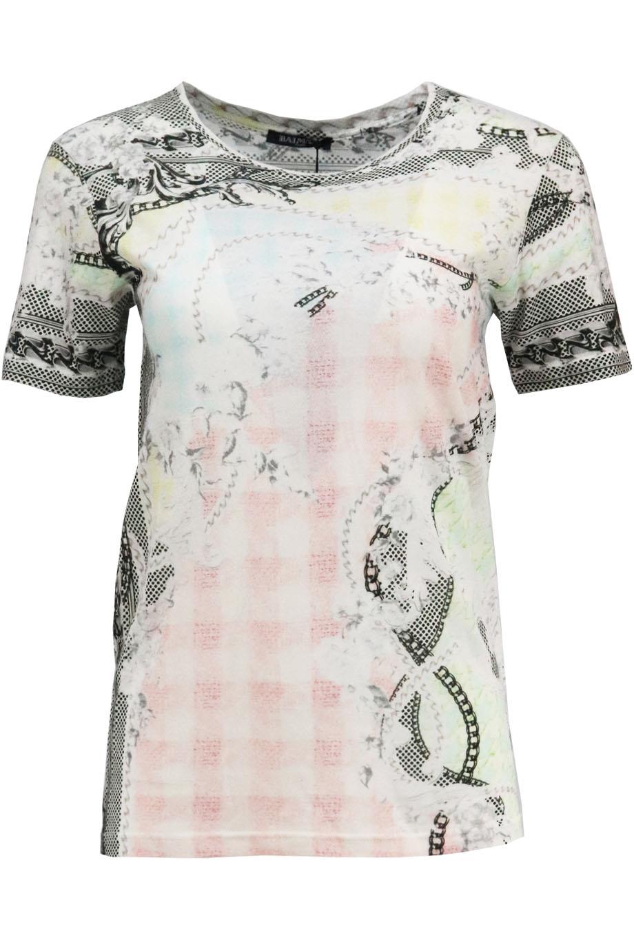 BALMAIN PRINTED COTTON JERSEY T-SHIRT FR 36 UK 8