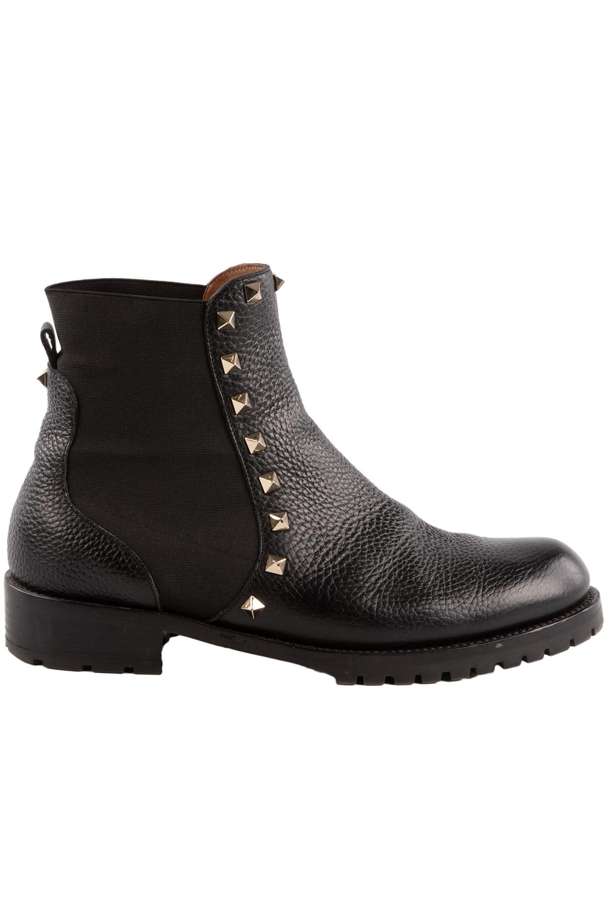 VALENTINO GARAVANI BLACK ROCKSTUD LEATHER ANKLE BOOTS EU 39