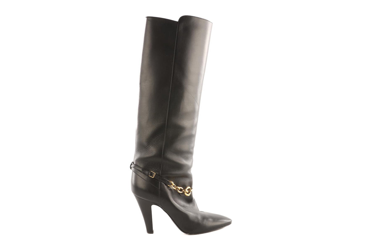 SAINT LAURENT BLACK LE MAILLON LEATHER KNEE HIGH BOOTS EU 39 UK 6 US 9