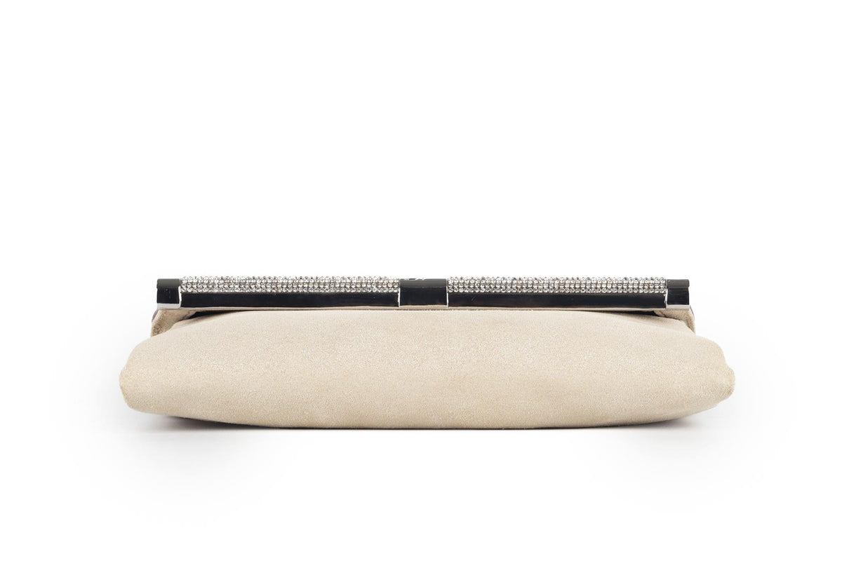 DIANE VON FURSTENBERG BEIGE CRYSTAL AND SUEDE CLUTCH
