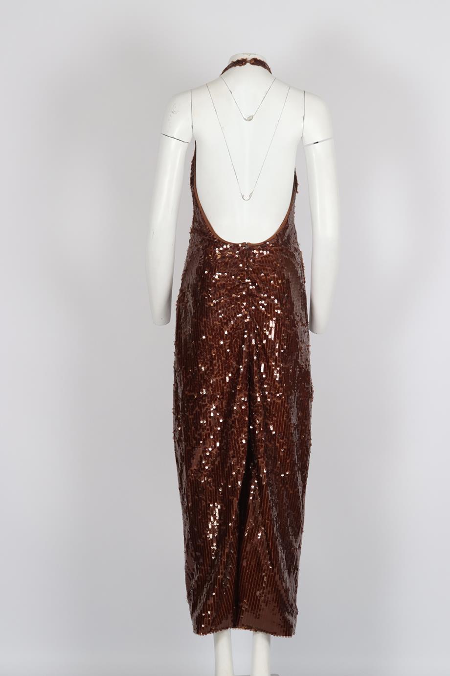 RONNY KOBO SEQUINED JERSEY HALTERNECK MAXI DRESS LARGE