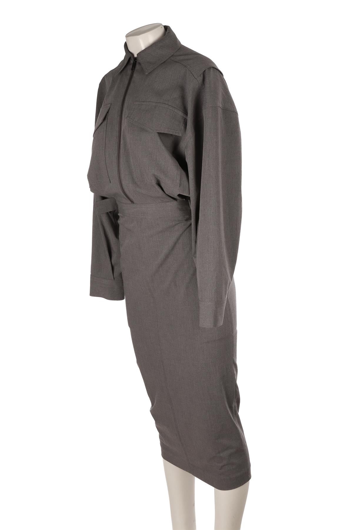 STAUD GREY WOOL MIDI DRESS US 2 UK 6