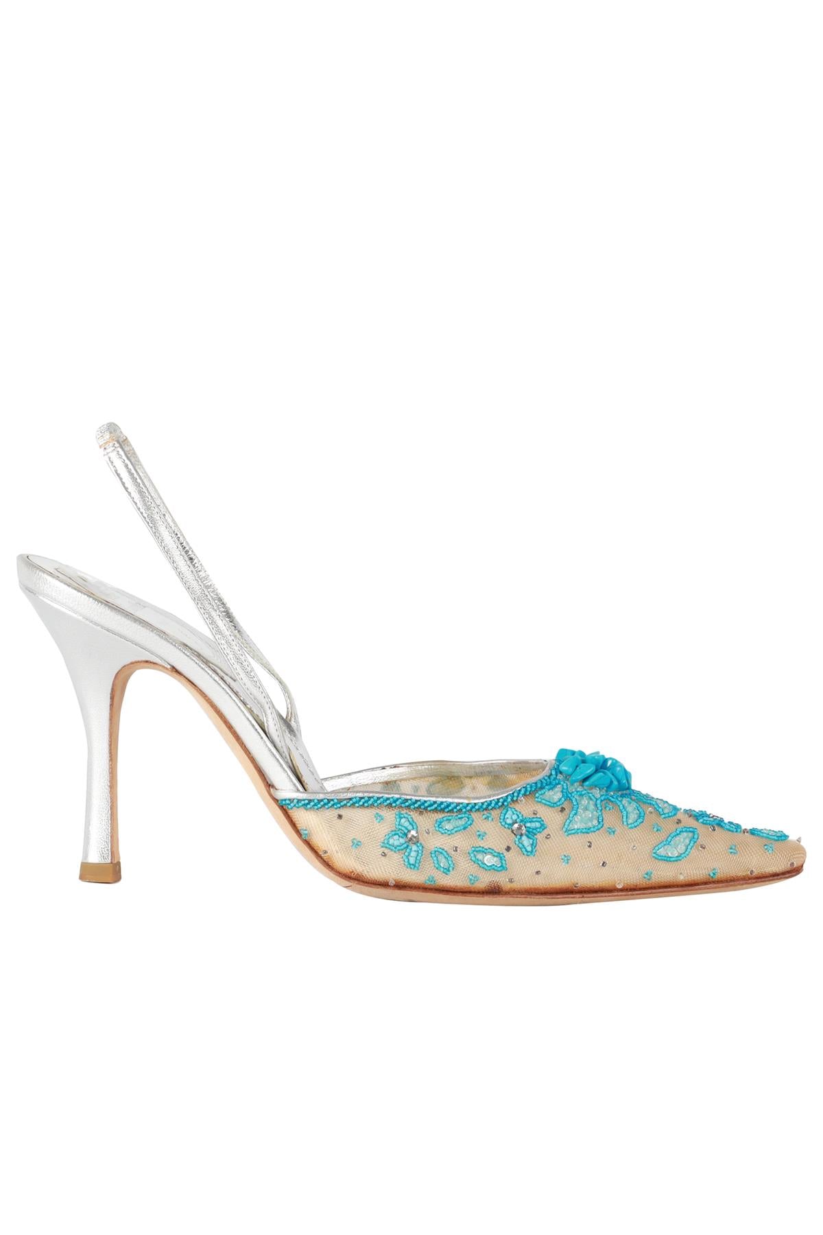 RENÉ  CAOVILLA BLUE LEATHER SLINGBACK PUMPS EU 37 UK 4 US 7