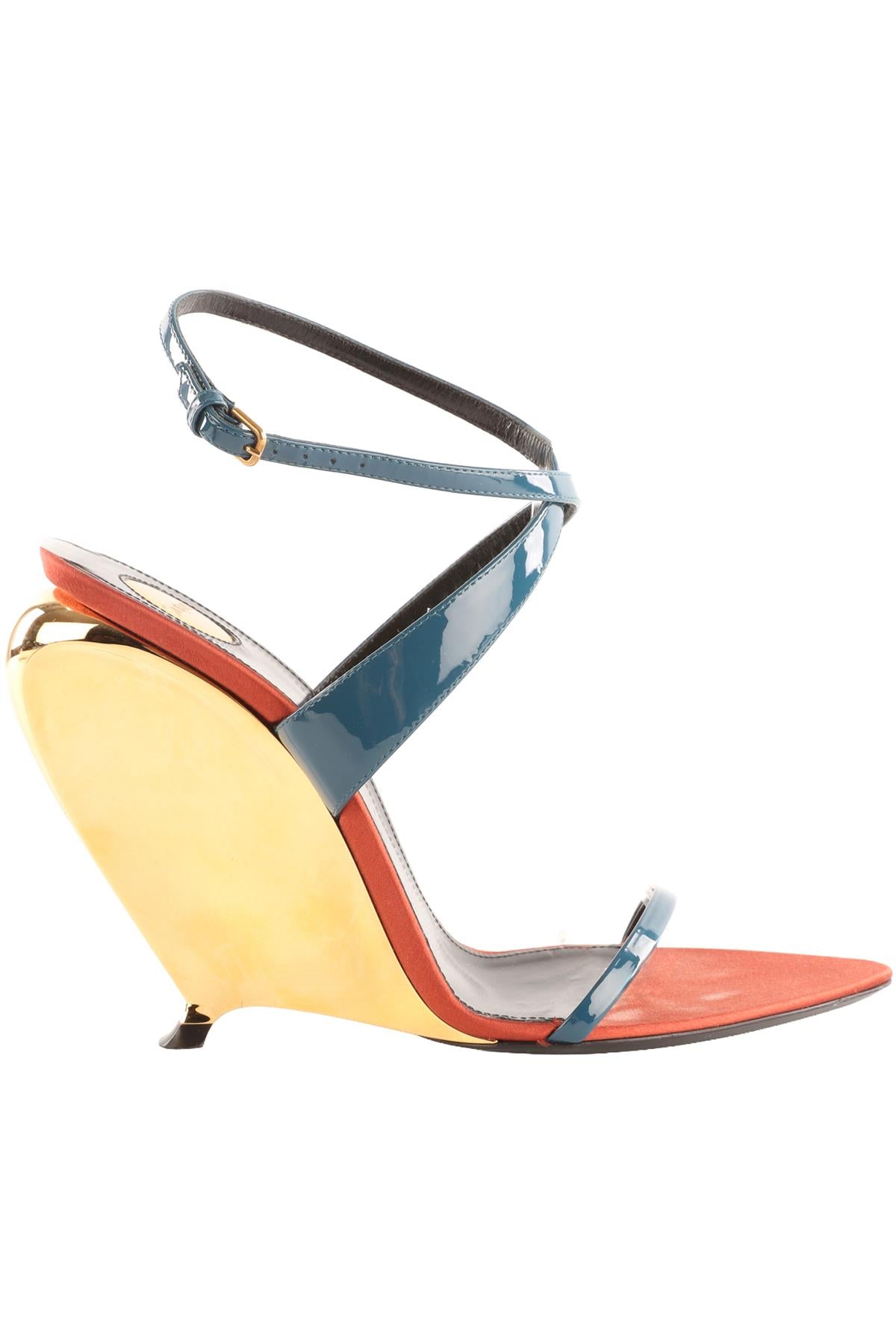 SAINT LAURENT BLUE SALOME LEATHER WEDGE SANDALS EU 39 UK 6 US 9