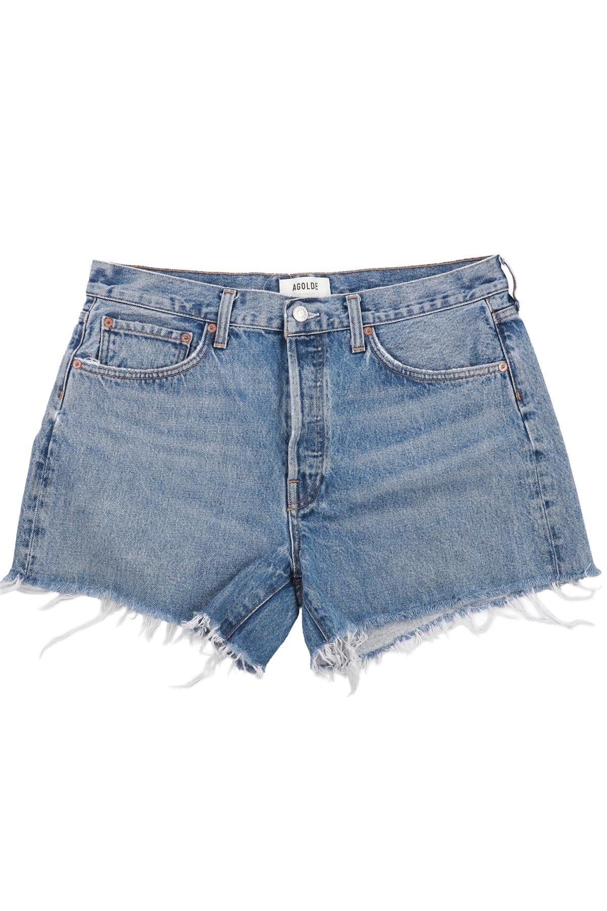 AGOLDE BLUE HIGH RISE DENIM SHORTS W30 UK 12