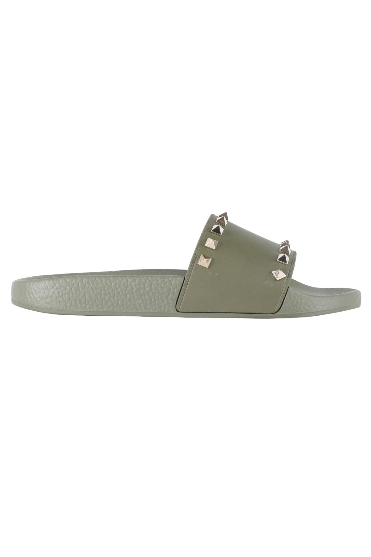 VALENTINO GARAVANI GREEN ROCKSTUD RUBBER SLIDES EU 38 UK 5 US 8