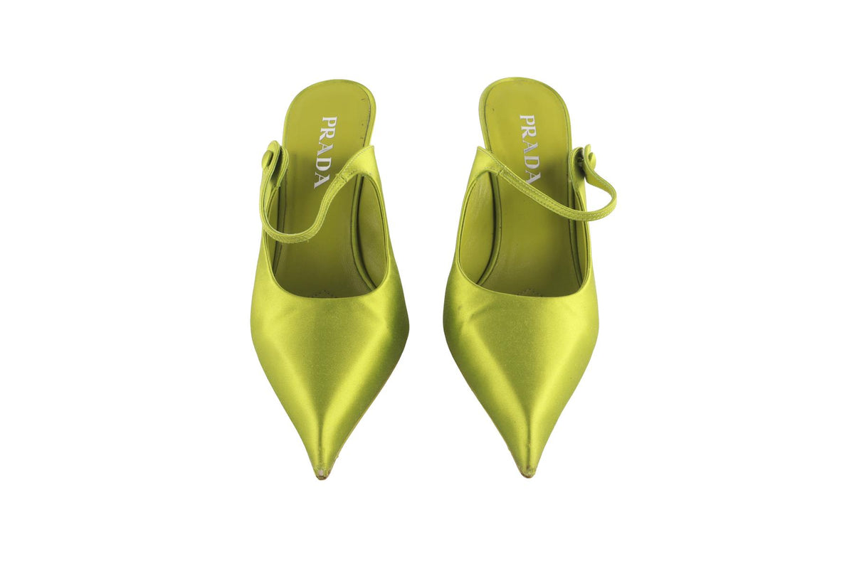 PRADA GREEN SATIN MULES EU 39 UK 6 US 9