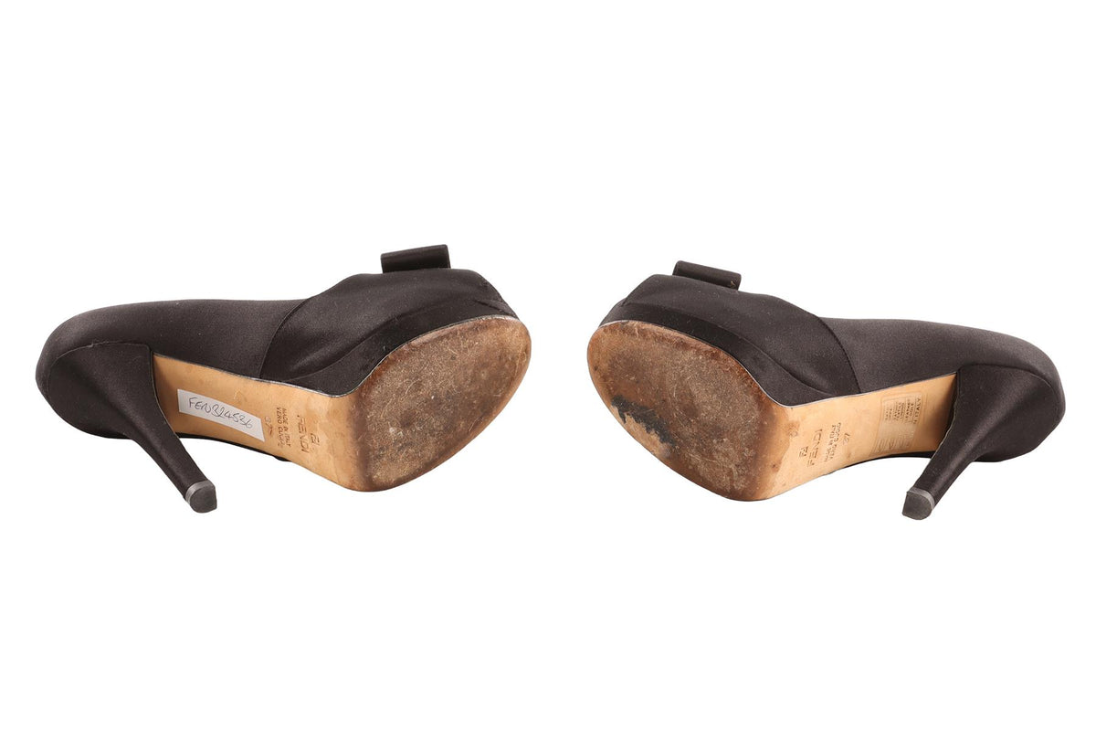 FENDI BLACK SATIN PLATFORM PUMPS EU 37 UK 4