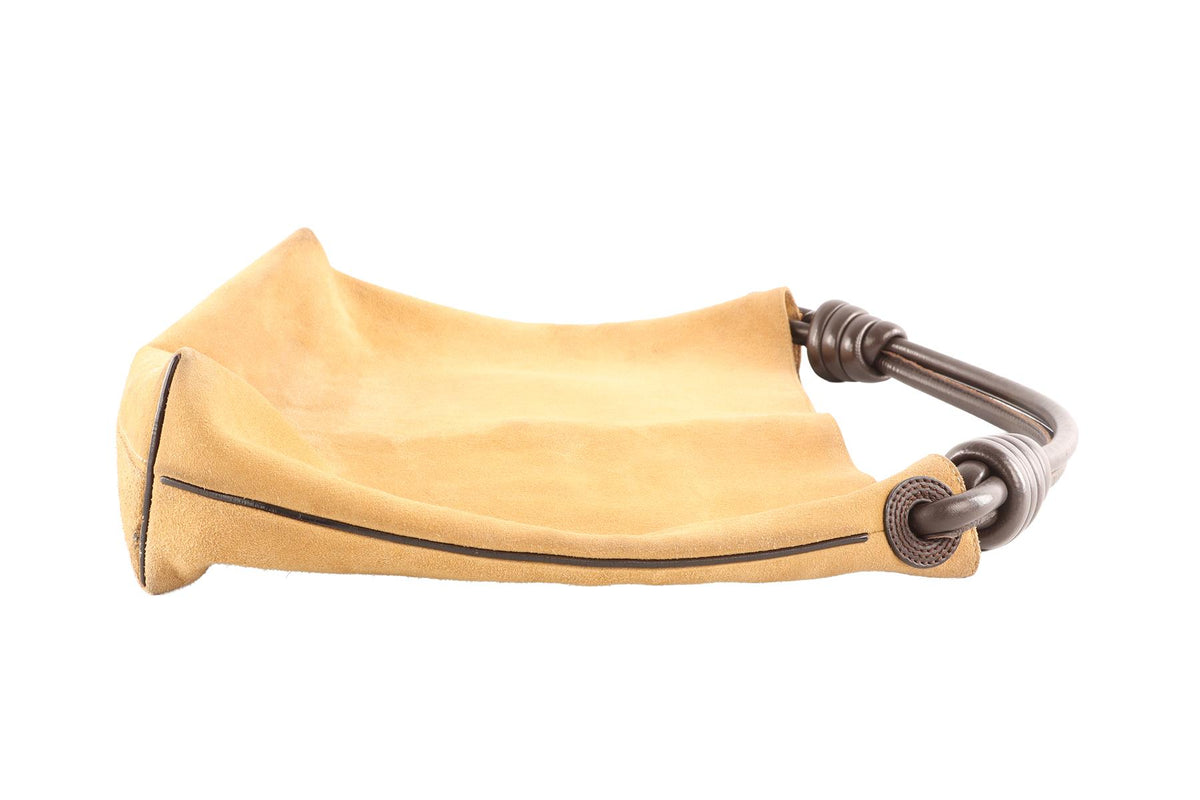 LOEWE BEIGE FLAMENCO KNOT HOBO SUEDE SHOULDER BAG