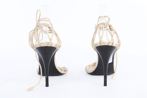 SAINT LAURENT TAUPE BABYLONE LEATHER SANDALS EU 39 UK 6 US 9