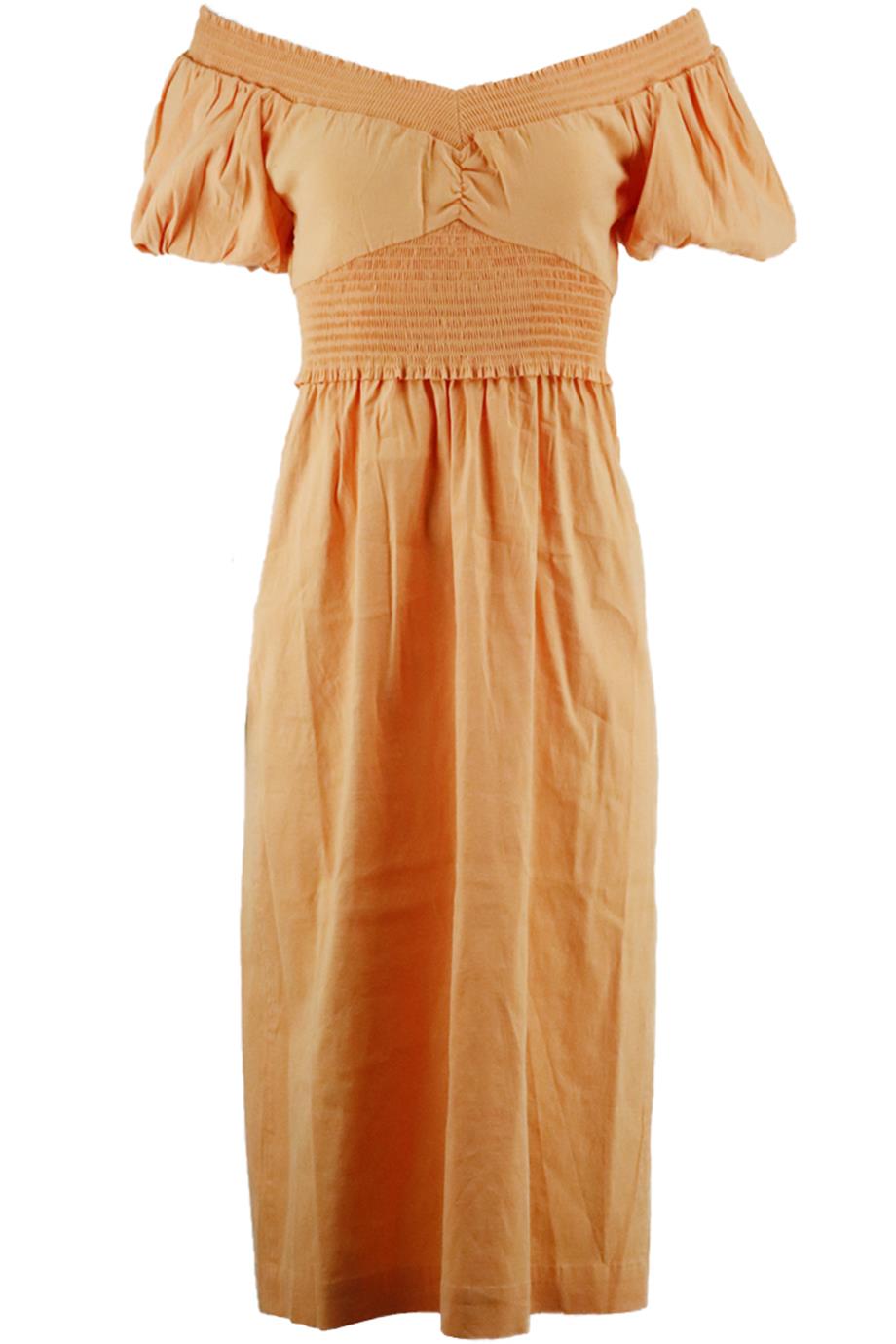 A.L.C. OFF THE SHOULDER LINEN BLEND MIDI DRESS US 4 UK 8