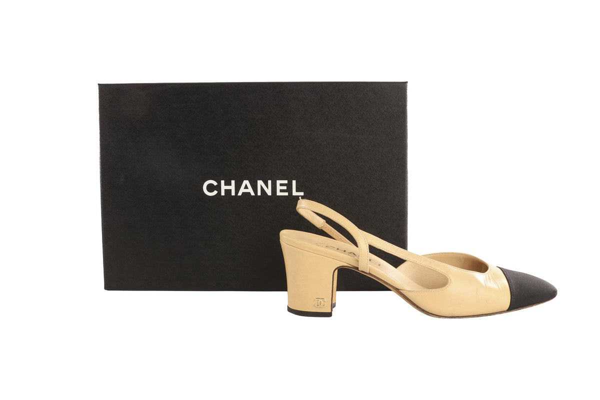 CHANEL BEIGE LEATHER SLINGBACK PUMPS EU 39 UK 6 US 9