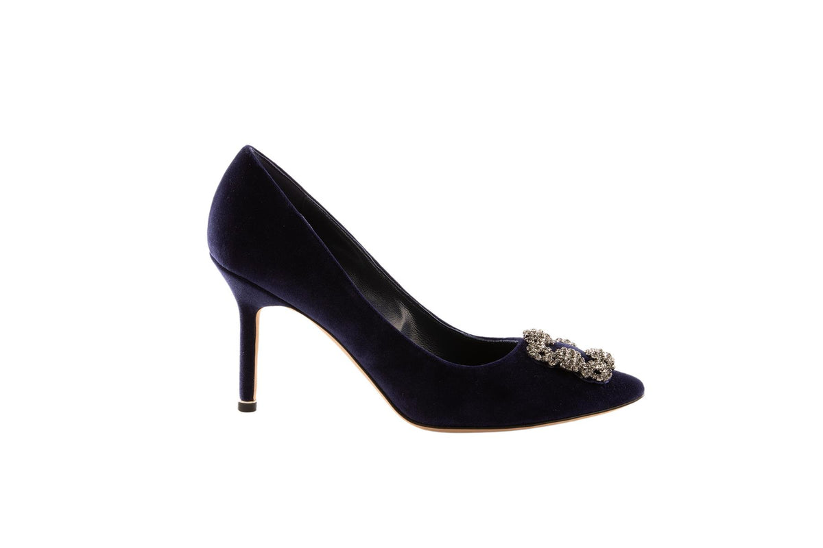 MANOLO BLAHNIK BLUE HANGISI VELVET PUMPS EU 39