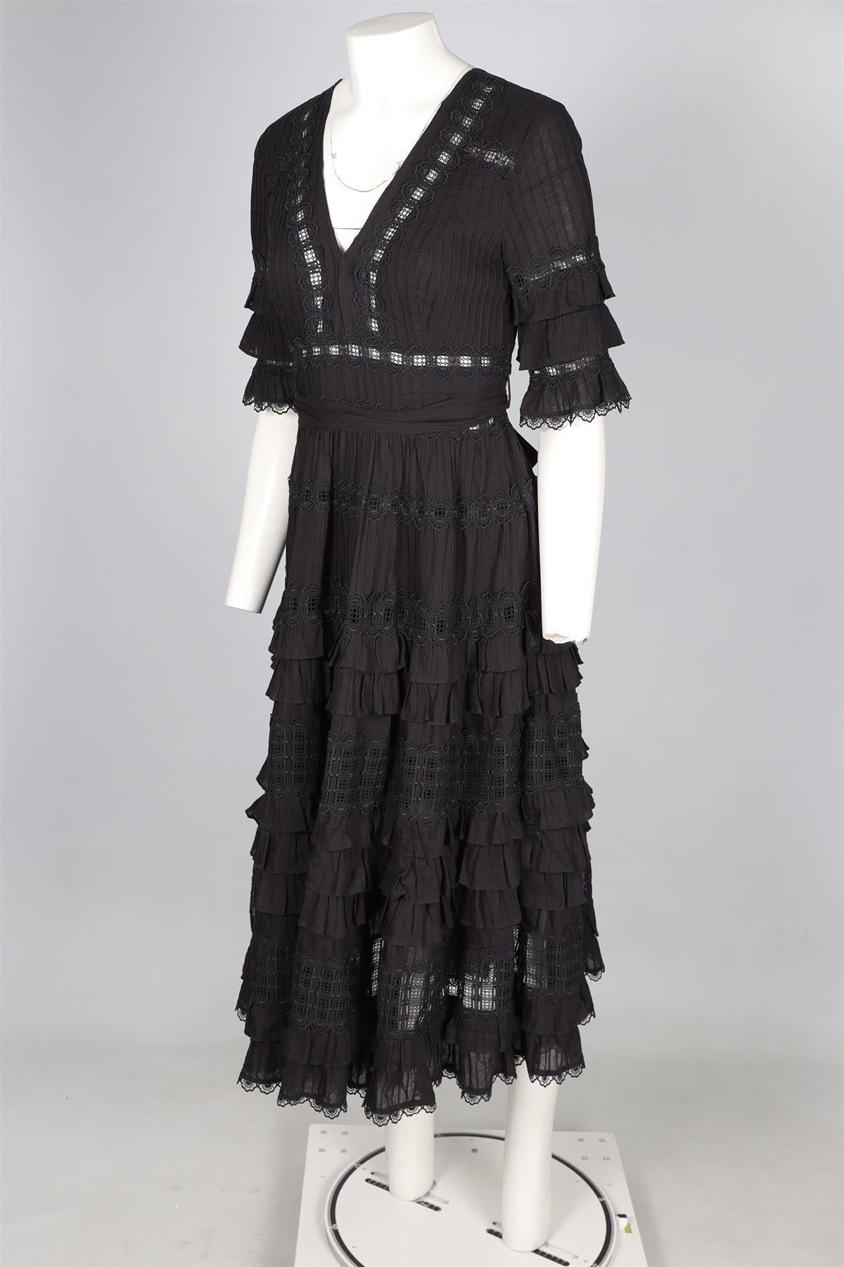 ZIMMERMANN BLACK COTTON MAXI DRESS UK 10