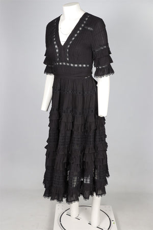 ZIMMERMANN BLACK COTTON MAXI DRESS UK 10