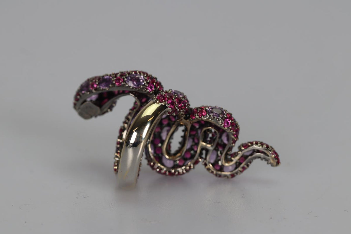 LORRAINE SCHWARTZ 18K WHITE GOLD PINK SAPPHIRE AND RUBY RING