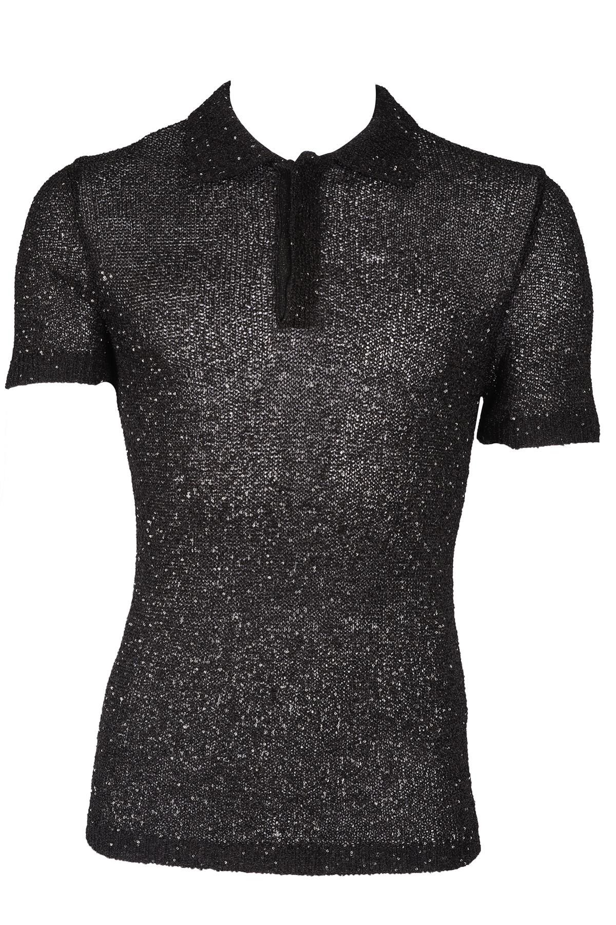 VALENTINO BLACK MEN'S SEQUIN AND KNIT POLO SHIRT MEDIUM