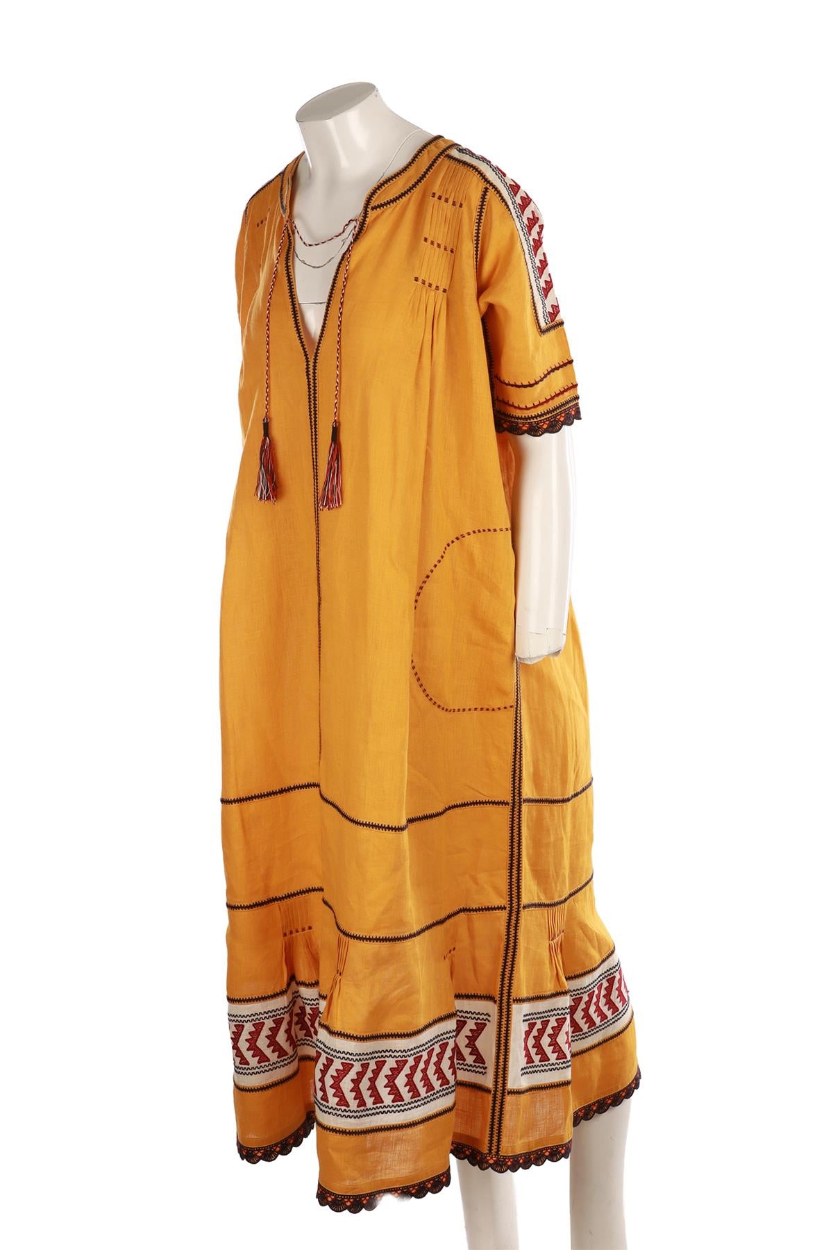 VITA KIN YELLOW LINEN MIDI DRESS SMALL