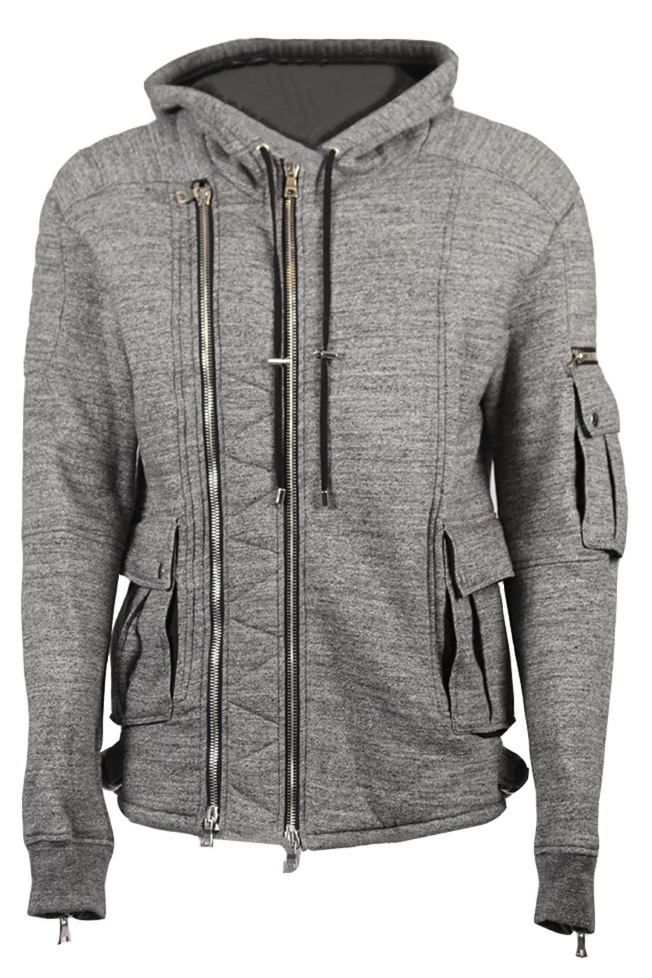 BALMAIN MEN'S COTTON AND WOOL BLEND HOODIE LARGE