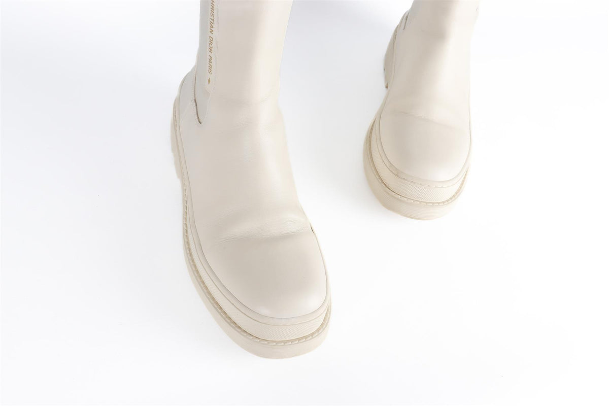 CHRISTIAN DIOR ECRU TRIAL LEATHER ANKLE BOOTS EU 41, UK 8, US 11