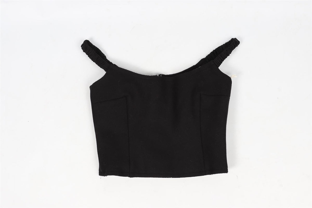 KHAITE BLACK CROPPED WOOL BLEND TOP XSMALL