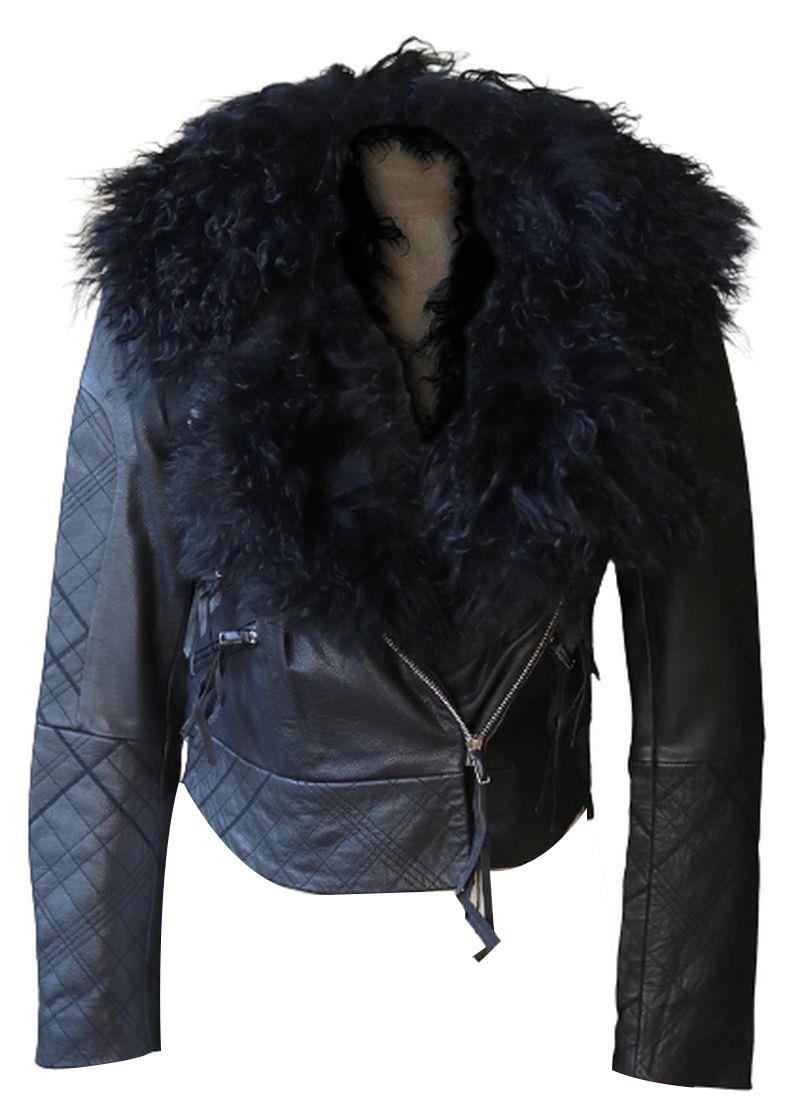 PREEN BY THORNTON BREGAZZI WILMER SHEARLING LINED LEATHER BIKER JACKET XSMALL