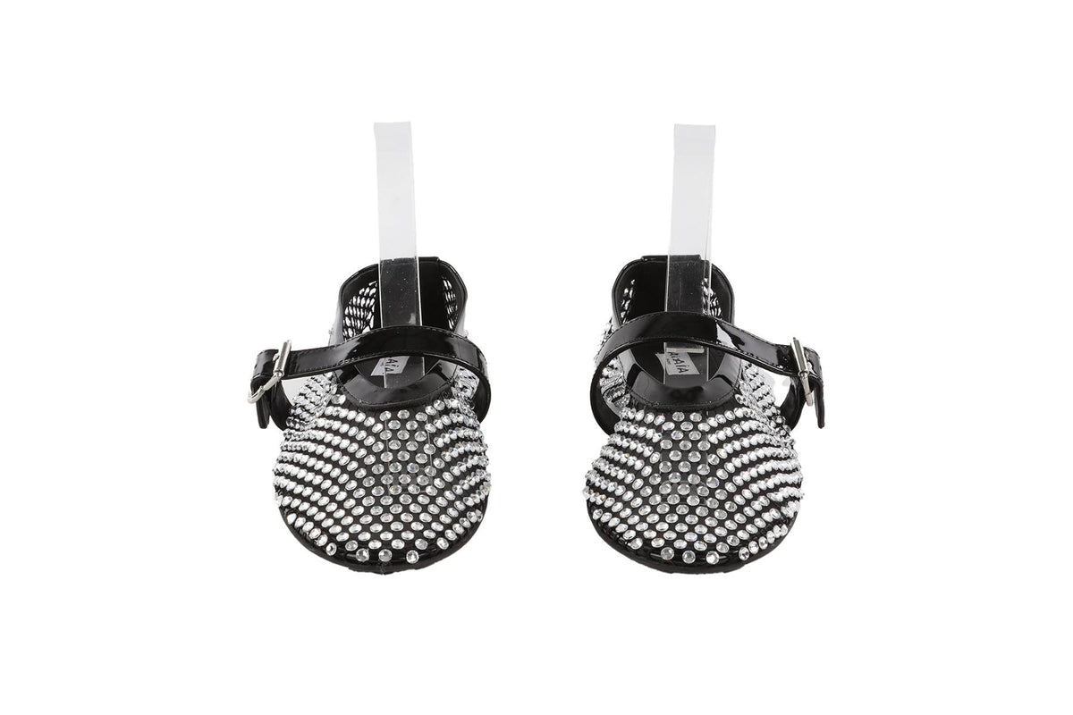 ALAÏA BLACK CRYSTAL AND MESH BALLET FLATS EU 38.5 UK 5.5 US 8.5